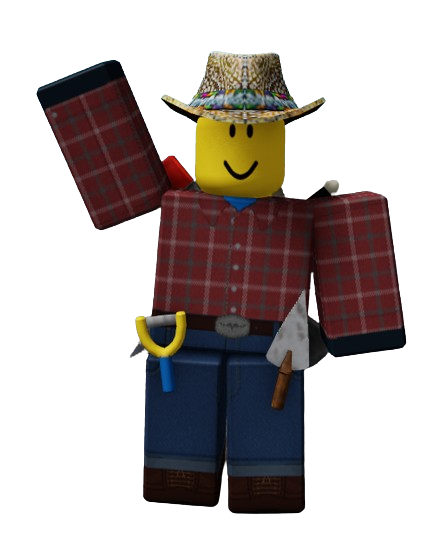 A cowboy ROBLOXian waving at you.