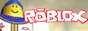 a ROBLOXian standing next to a ROBLOX logo.